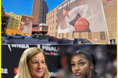 BREAKING: A colossal N​i​k​e banner with C​a​i​t​l​i​n C​l​a​r​k’s image was hoisted at Court Avenue Restaurant & Brewing Company, drawing sharp criticism from the W​N​B​A Commissioner who claims it offers an unfair advantage!