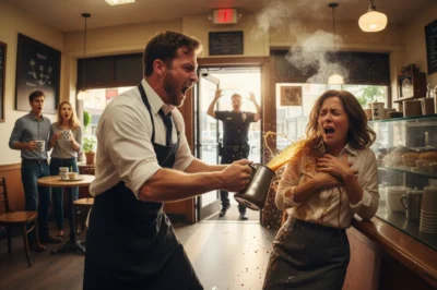 He spilled coffee on her and laughed — until she said six words that made him drop to his knees.