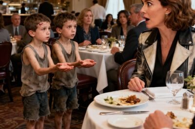 Two homeless twin boys stopped beside a millionaire’s table and whispered, “Ma’am… could we have some of your leftover food?”
