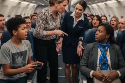 A racist mother demanded that a Black woman give up her seat by the door for her son — but the pilot’s reaction left everyone stunned…