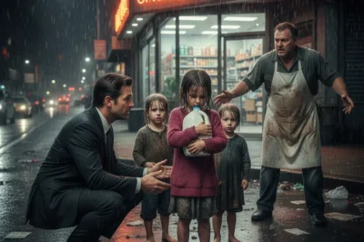 A little girl was kicked out of the store for stealing a glass of milk for two little children. Suddenly, a millionaire stepped out of his car and…