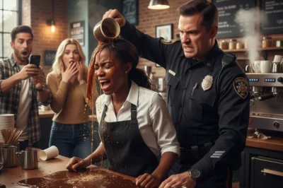 Racist policeman pours coffee on black woman and says rude things – when he finds out who she is, he kneels down to apologize but it’s too late…