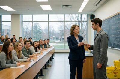 THE PROFESSOR MOCKED THE JANITOR FOR ATTEMPTING THE IMPOSSIBLE— SHE DIDN’T KNOW HE WAS A HIDDEN GENIUS.