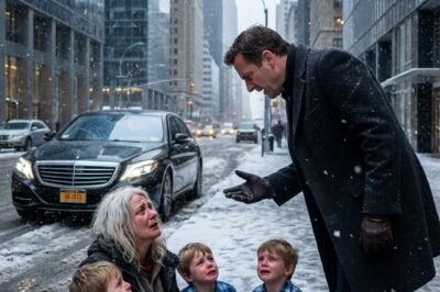 He almost walked past her. Until he saw the three children clinging to her coat… and realized every single one of them had his eyes.
