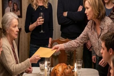 On Thanksgiving, my own daughter stood up like she was giving a toast and said, “We’ve decided to cut you out of this family.” So I laughed, slid an envelope across the white tablecloth… and watched the room change in a single breath.