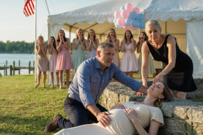 At my sister’s baby shower, nine months pregnant and barely able to stand, I begged for a chair — my mother refused, shoved me into a stone curb in front of sixty guests… and as I screamed on the ground, my husband walked in, saw everything, and said one sentence that turned her face the color of paper.