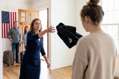 My mom barged in with my sister’s two suitcases like she was late for a flight, pointed straight at my bedroom, and said, “This room is Grace’s from now on. Throw all your stuff out before the movers get here.”
